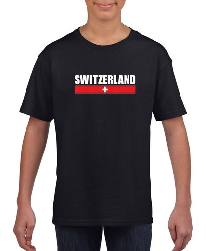 Zwart Zwitserland supporter t-shirt voor heren - Zwitserse vlag shirts S (122-128)