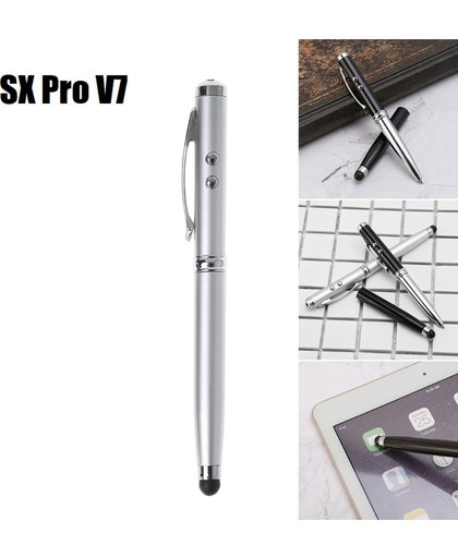 DrPhone - SX Pro V7 Universele Laser Stylus - 4 in 1 Stylus Pen - Balpen, Led lamp, Laserpointer, Stylus pen - Geschikt voor Tablets en Smartphones - Handig tijdens presentaties - Zilver