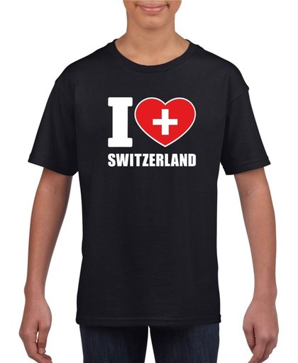 Zwart I love Switzerland / Zwitserland supporter shirt kinderen - Zwitsers shirt jongens en meisjes XS (110-116)