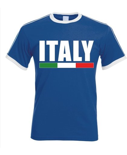 Blauw Italie supporter ringer t-shirt met witte randjes heren - Italiaanse vlag shirts L