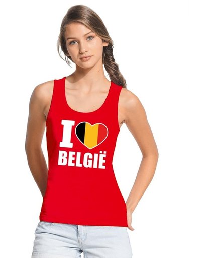 Rood I love Belgie supporter singlet shirt/ tanktop dames - Belgisch shirt dames L