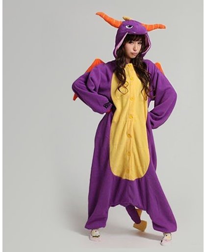 KIMU onesie Spyro the Dragon kinder pakje paarse draak kostuum - maat 110-116 - drakenpak jumpsuit pyjama