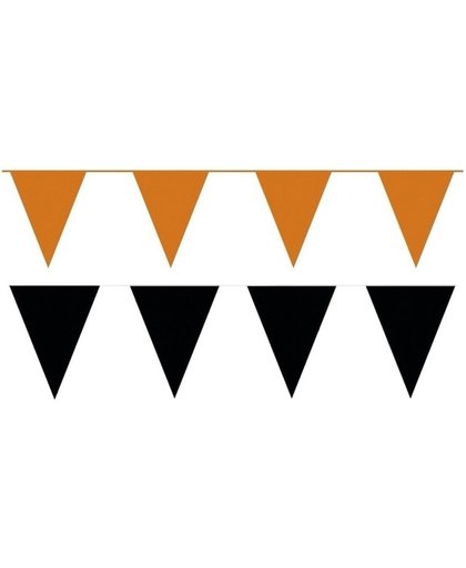 Zwart/Oranje feest punt vlaggetjes pakket - 120 meter - slingers / vlaggenlijn