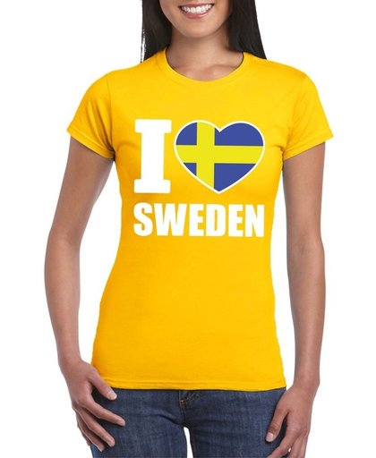 Geel I love Zweden/ Sweden supporter shirt dames - Zweeds t-shirt dames M