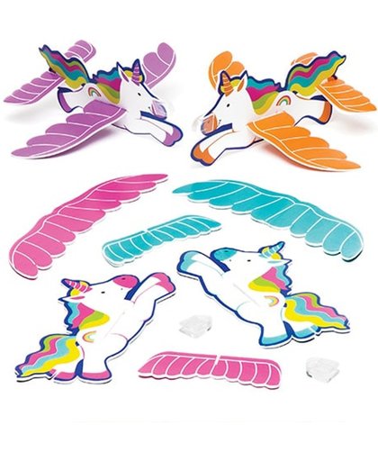 Zweefvliegtuigen met regenboogeenhoorn voor kinderen - Een leuk cadeautje voor in uitdeelzakjes voor kinderen (8 stuks per verpakking)