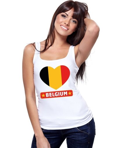 Belgie singlet shirt/ tanktop met Belgische vlag in hart wit dames M