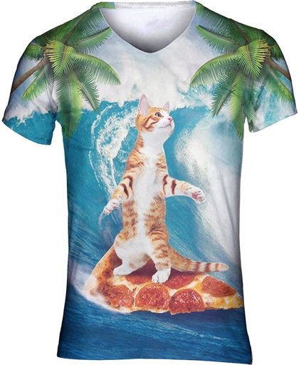Pizza kat surfer festival shirt M V-hals