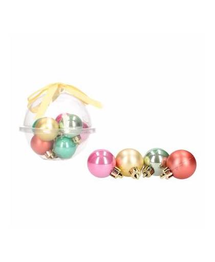 12-delige mini kerstballen roze/groene/rode - kunststof/ plastic