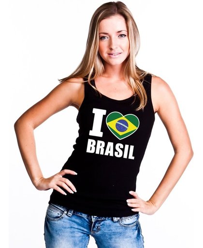 Zwart I love Brazilie supporter singlet shirt/ tanktop dames - Braziliaans shirt dames M