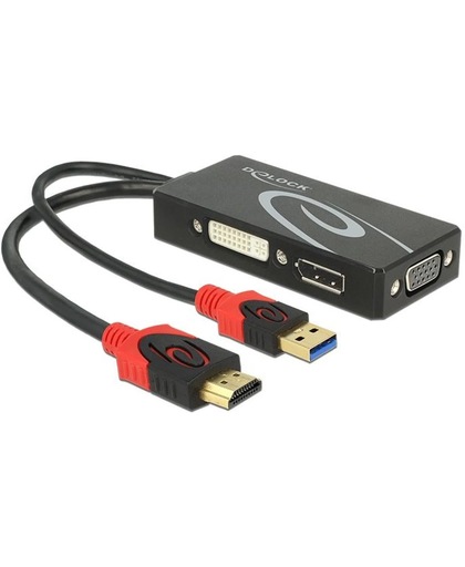 DeLOCK 62959 HDMI-A 19 pin, USB 2.0 Type-A DVI-I, Displayport 20 pin, VGA 15 pin Zwart, Rood kabeladapter/verloopstukje