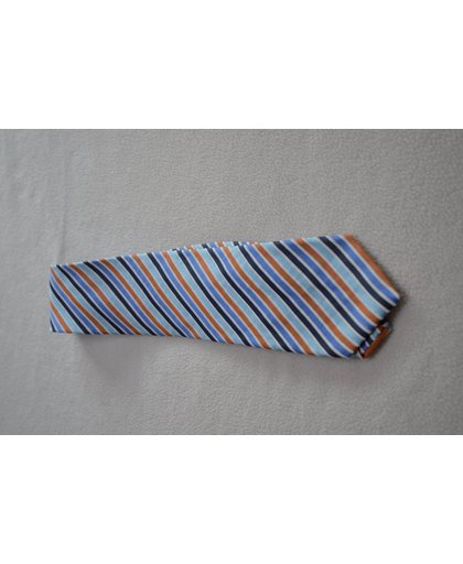 zijden stropdas, geweven met mooie structuur patroon diagonaal gestreept, kleur blauw oranje zwart