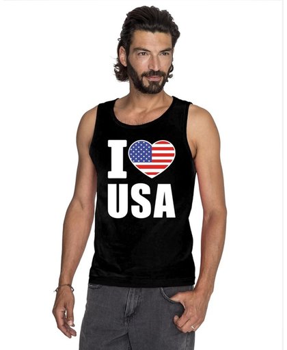 Zwart I love USA/ Amerika supporter singlet shirt/ tanktop heren - Amerikaans shirt heren S