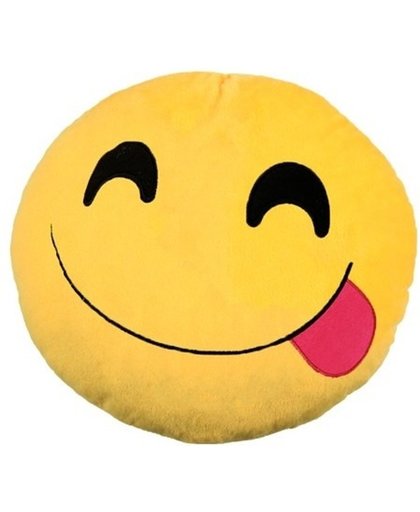 Emoticon kussen smiley met tong 30 cm