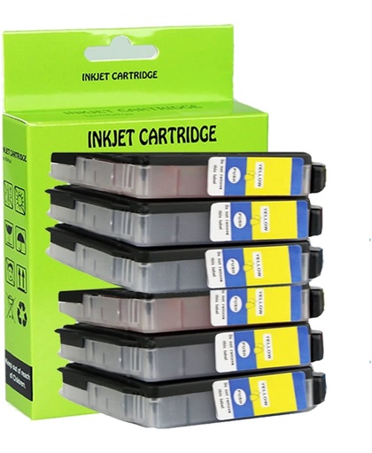 6 Pack Compatible Brother LC123 Y*6 inktcartridges, 6 pak. 6 geel.