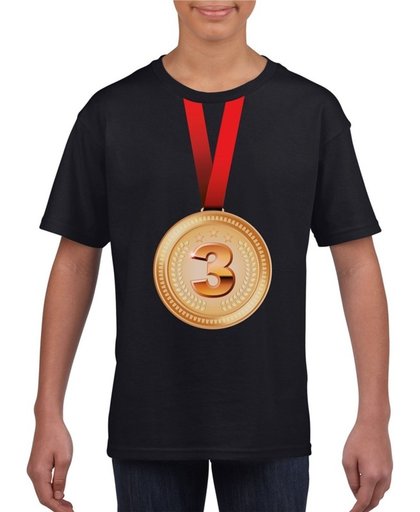 Bronzen medaille kampioen shirt zwart jongens en meisjes - Winnaar shirt Nr 3 kinderen XL (158-164)