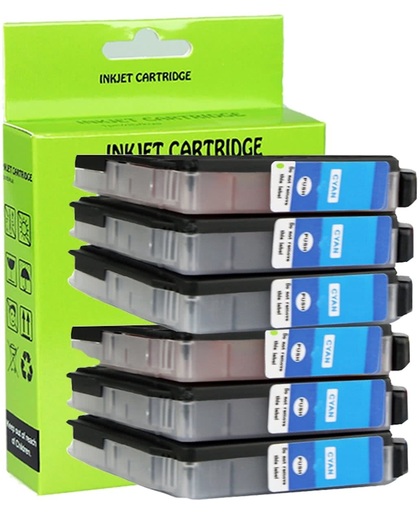 6 Pack Compatible Brother LC123 C*6 inktcartridges, 6 pak. 6 cyaan.