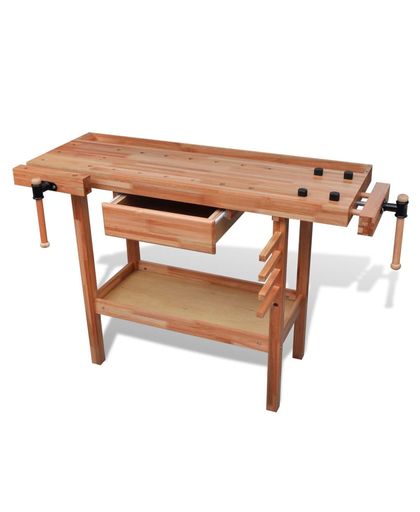 vidaXL Hardwood Carpentry Work Bench with Drawer 2 Vises