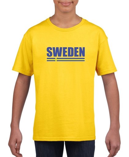 Geel Zweden supporter t-shirt voor heren - Zweedse vlag shirts S (122-128)
