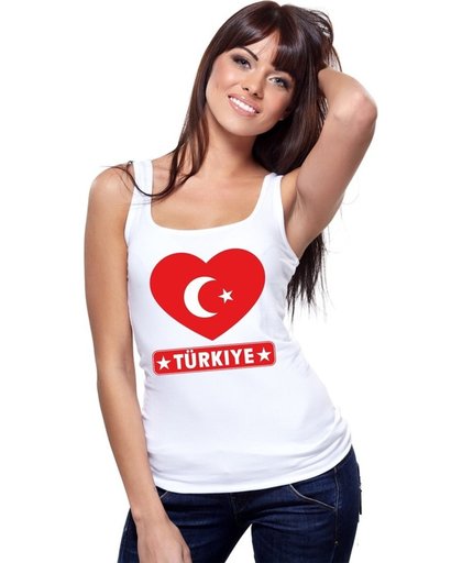 Turkije singlet shirt/ tanktop met Turkse vlag in hart wit dames S