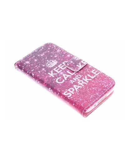 Keep calm and sparkle design tpu booktype hoes voor de samsung galaxy s5 mini