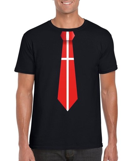 Zwart t-shirt met Deense vlag stropdas heren - Denemarken supporter XL