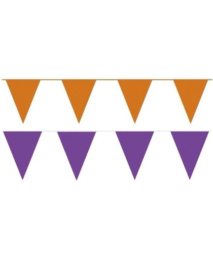 Oranje/Paarse feest punt vlaggetjes pakket - 60 meter - slingers/ vlaggenlijn