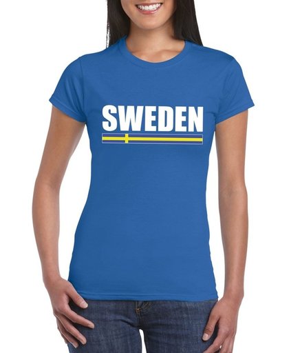 Blauw Zweden supporter t-shirt voor dames - Zweedse vlag shirts L
