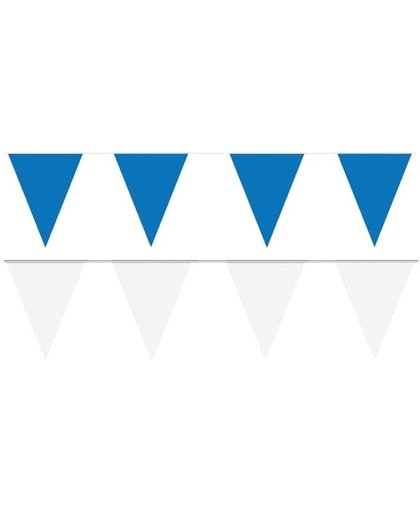 Witte/Blauwe feest punt vlaggetjes pakket - 80 meter - slingers / vlaggenlijn