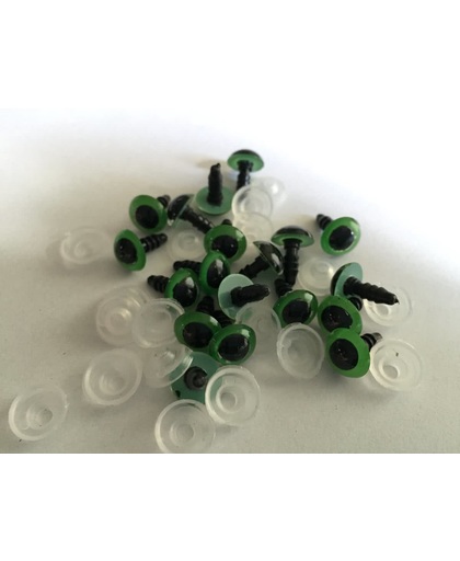 10 paar Veiligheidsoogjes groen / zwart 14mm - NBH®