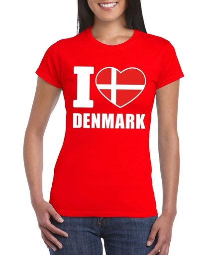 Rood I love Denemarken/ Denmark supporter shirt dames - Deens t-shirt dames L