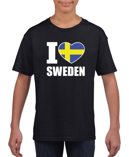 Zwart I love Sweden / Zweden supporter shirt kinderen - Zweeds shirt jongens en meisjes S (122-128)