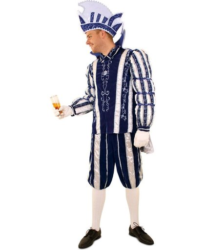 Prins Carnaval kostuum pak blauw wit - maat 56 - jas broek cape prinsenpak carnavalspak donkerblauw fluweel - zonder steek