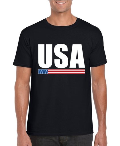 Zwart USA supporter t-shirt voor heren - Amerikaanse vlag shirts S