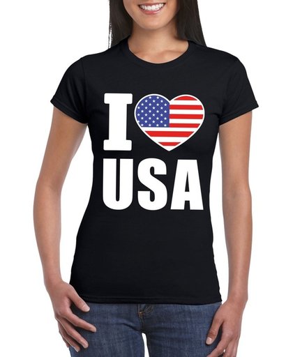 Zwart I love USA - Amerika supporter shirt dames - Amerikaans t-shirt dames L