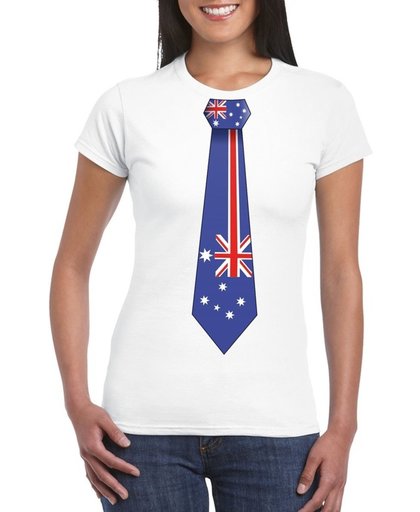 Wit t-shirt met Australische vlag stropdas dames -  Australie supporter XL