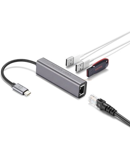 Pepper Jobs USB-C 3.1 Gigabit Ethernet Adapter, met 3 poorts USB-C 3.0, voor MacBook Pro 2016/2017,Chromebook, HP Pavilion & andere USB C apparaten