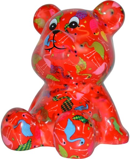 Teddy bear Cyril spaarpot | teddy beer - rood met flamingo's | Pomme pidou
