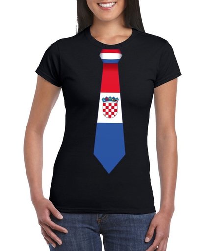 Zwart t-shirt met Kroatische vlag stropdas dames -  Kroatie supporter XL