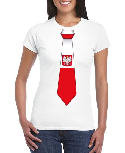 Wit t-shirt met Poolse vlag stropdas dames -  Polen supporter S