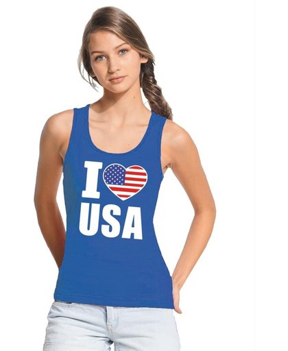 Blauw I love USA/ Amerika supporter singlet shirt/ tanktop dames - Amerikaans shirt dames M