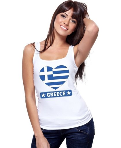 Griekenland singlet shirt/ tanktop met Griekse vlag in hart wit dames L