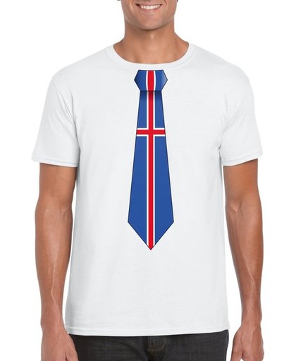 Wit t-shirt met IJslandse vlag stropdas heren - IJsland supporter M