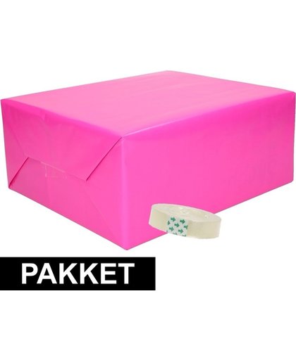 3x inpakpapier fuchsia/roze inclusief plakband - cadeaupapier