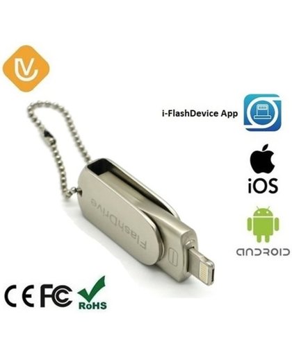 LenV - 3 in 1 Flashdrive 16GB voor Apple/IOS lightning connector en Android. Flash Drive 16GB (ipad / iphone / ipod), zilver