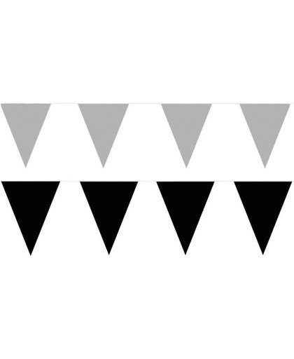 Zwart/Zilveren feest punt vlaggetjes pakket - 120 meter - slingers / vlaggenlijn