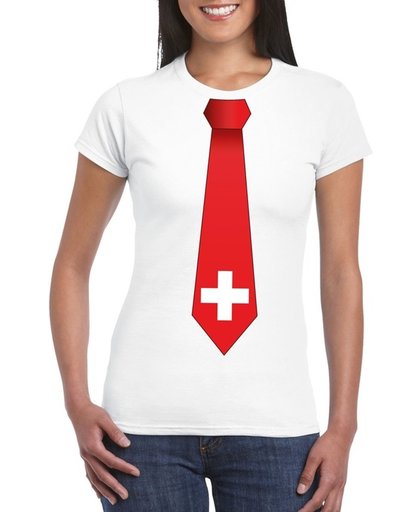 Wit t-shirt met Zwitserse vlag stropdas dames -  Zwitserland supporter M