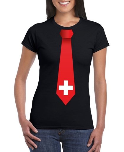 Zwart t-shirt met Zwitserse vlag stropdas dames -  Zwitserland supporter XL