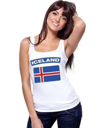 Ijsland singlet shirt/ tanktop met Ijslandse vlag wit dames L
