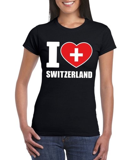 Zwart I love Zwitserland/ Switzerland supporter shirt dames - Zwitsers t-shirt dames L
