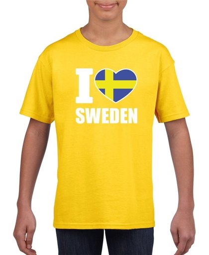 Geel I love Sweden / Zweden supporter shirt kinderen - Zweeds shirt jongens en meisjes S (122-128)